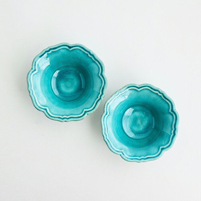 【ふるさと納税】【Awabi ware】輪花小鉢 ペアセット（トルコ青×2） 《決済から3ヶ月前後で発送》