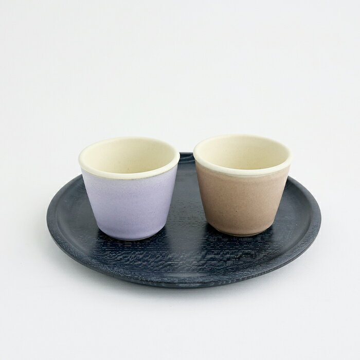 【ふるさと納税】【Awabi ware】掛け分け蕎麦猪口・大 ペアセット（ベージュ・パープル） 《決済から3ヶ月前後で発送》のサムネイル