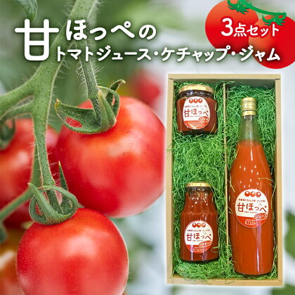 甘ほっぺの トマトジュース ・ ケチャップ ・ ジャム 3点セット　【 調味料 野菜飲料 加工品 野菜ジュース 濃厚 ピザソース トマト加工品 贈り物 ギフト 手土産 】