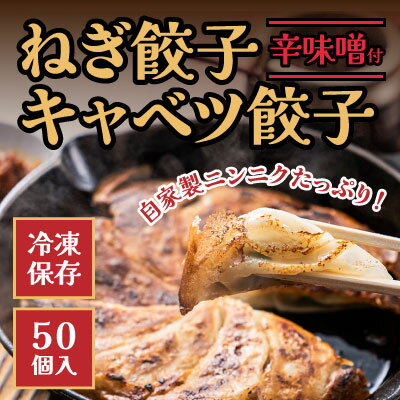 H-151 ネギ農家直営「ギョーザ中華そば専門店」の餃子！ねぎ餃子・きゃべつ餃子 50個入り 辛味噌付き