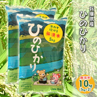 【ふるさと納税】 無洗米 兵庫県産 ひのひかり 10kg（5kg×2）　【 お米 白米 ライス ご飯 ブランド米 銘柄米 お弁当 おにぎり 食卓 産地直送 主食 炭水化物 食べ物 食品 甘み 粘り もちもち 栄養価 時短 】