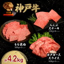 【ふるさと納税】神戸牛贅沢セットA 4.2kg(牛脂付き)【配送不可地域:離島】【1547687】