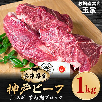 【2023年7月下旬発送】兵庫県産神戸ビーフ 上スジ すね肉 ブロック 1kg【配送不可地域：離島】【6486375】