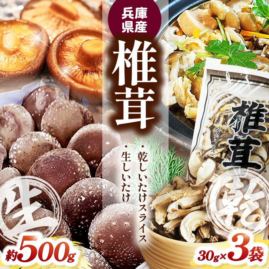 【ふるさと納税】 兵庫県産 生椎茸 「しいたけ小町」 約500gと 乾しいたけ( スライス )3袋 の セット | しいたけ シイタケ 椎茸 きのこ キノコ 茸...