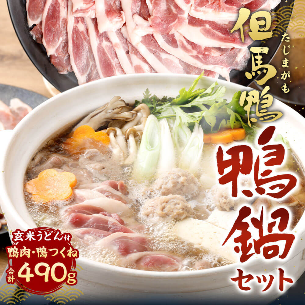 【ふるさと納税】「但馬鴨」鴨鍋セット（大） 玄米うどん付き 鴨肉 360g つくね 130g 計490g 玄米 うどん 2玉 出汁 ダシ つゆ 1200ml 鴨鍋 但馬鴨 鍋 セット お取り寄せ 国産 冷凍 【配送不可地域：離島】【1537944】 兵庫県 新温泉町 送料無料
