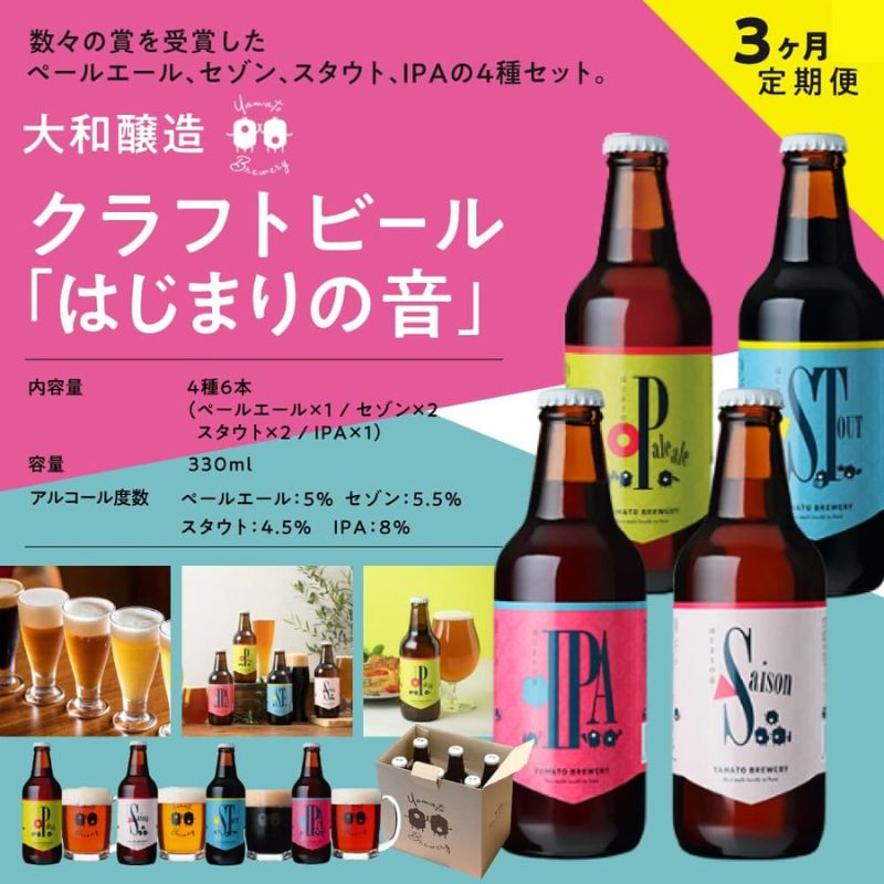 【ふるさと納税】【定期便3ヶ月】大和醸造オリジナルクラフトビール『はじまりの音』 4種6本セット 株式会社近鉄リテーリング 奈良県 奈良市 なら 38-001