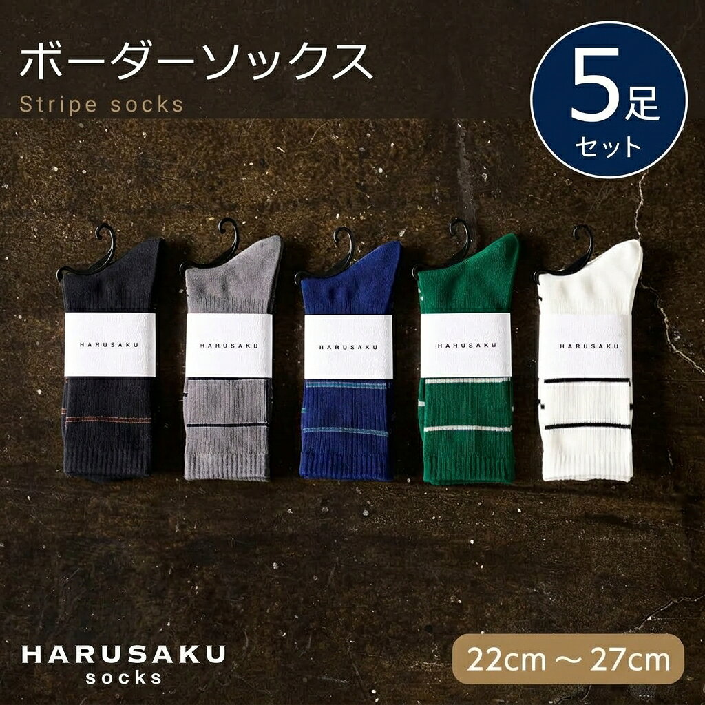 HARUSAKU ハルサク 靴下 ボーダー ソックス CC 5足セット 22cm～24cm 選べるサイズ 靴下 ボーダーソックス メンズ アソート 通気性 ボーダー柄 スニーカーに合う ローファー スリッポン シンプル カジュアルコーデ ビジネス 定番 奈良県 奈良市 奈良 なら