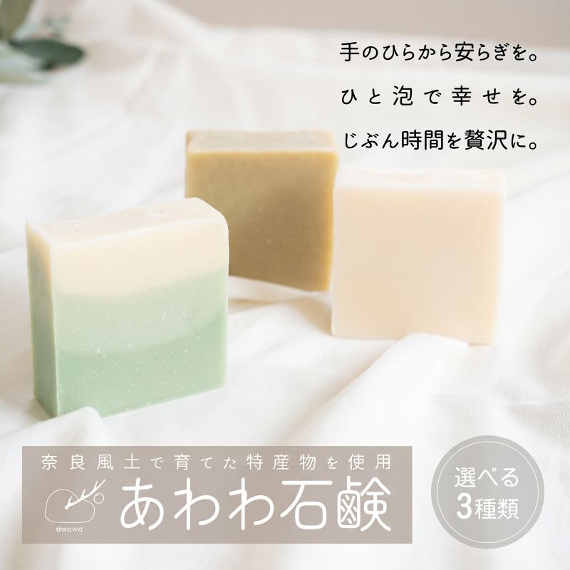 【ふるさと納税】 石鹸 あわわ石鹸 100g 選べる 3種類 大和茶石鹸 大和橘石鹸 大和当帰石鹸 大和茶 大和橘 大和当帰 ハンドメイド 固形 洗う 自然 きれいになる あわあわ コールドプロセス製 保湿 セルフケア 日常 株式会社楡と葡萄 奈良県 奈良市 奈良