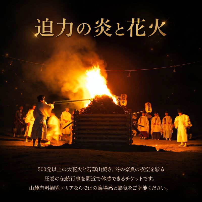 【ふるさと納税】 入場券 若草山焼き2027 「山麓有料観覧エリア入場券」（1名様分） 花火 打ち上げ花火 花火大会 炎 数量限定 若草山焼き 山焼き 体験 体験チケット 伝統イベント イベント ダイナミック 山麓ゲート内 臨場感 伝統行事 旅行 関西 奈良県 奈良市 奈良 なら f292010-nara-10003426 奈良県奈良市 サンプル画像2