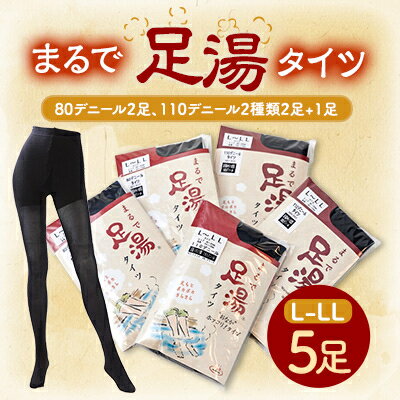 【ふるさと納税】まるで足湯タイツ5点セット 80デニール2足 110デニール2種類2足+1足 サイズL-LL【配送不可地域：離島】【1094957】