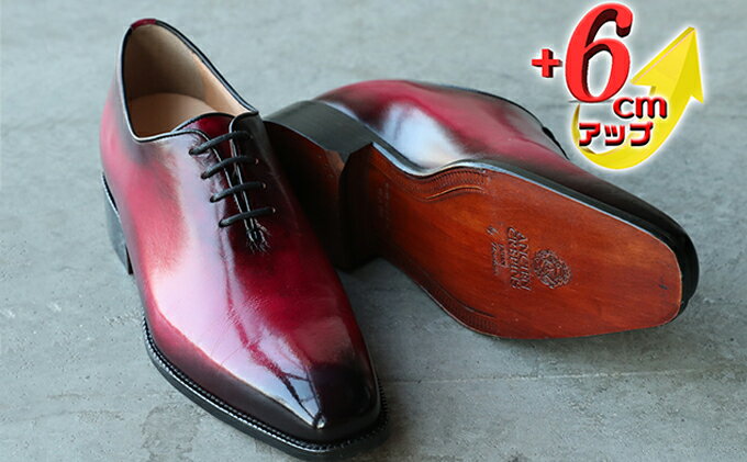 【ふるさと納税】ビジネスシューズ 本革 革底 紳士靴 手染め ホールカット 6cmアップ シークレットシューズ 紐 No.1380 ボルドー ファッション 牛革