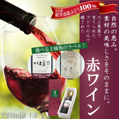 ＜選べるラベル＞赤ワイン 720ml 1本／奈良県 国産 川上農園