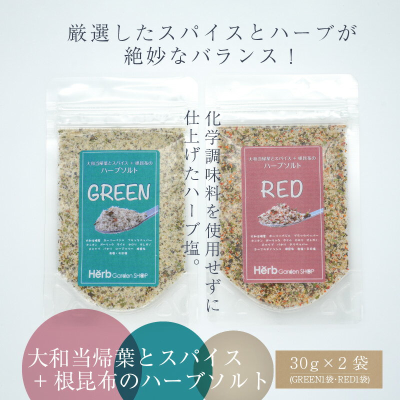 【ふるさと納税】 塩 ハーブ 30g 2袋 セット ハーブソルト スパイス 複数ブレンド 大和当帰葉 根昆布 ホーリーバジル 風味豊か 料理に深みをプラス 減塩 化学調味料不使用 調味料 加工品 奈良県 生駒市 お取り寄せ 送料無料