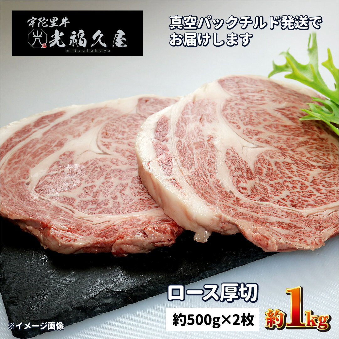 チルド 宇陀里牛 ロース 厚切り 2枚 約1kg / 光福久屋 ふるさと納税 牛肉 リブロース サーロイン 真空 ド迫力 BBQ キャンプ インパクト 抜群 黒毛 和牛 冷蔵 奈良県 宇陀市