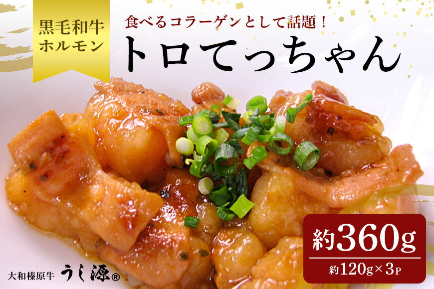 (冷凍) 国産 黒毛和牛 味付 トロてっちゃん 120g×3パック/うし源本店 ホルモン コラーゲン キャンプ 奈良県 宇陀市