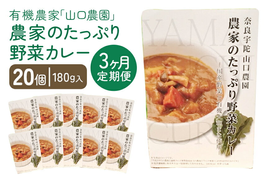 10位! 口コミ数「0件」評価「0」定期便 3ヶ月 農家のたっぷり野菜カレー 20個 月1回 ／ 山口農園 有機野菜 オーガニック 伝統野菜 レトルト カレー キャンプ 奈良県･･･ 