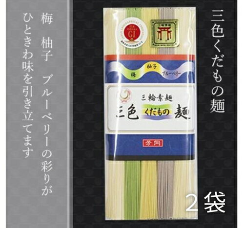 三輪素麺 三色くだもの麺 個包装 250g 2袋 (50g×5束) ／ 芳岡 柚子 梅 ブルーベリー 果物 ゆず ウメ 手延べ そうめん 職人の技 にゅうめん 温かい麺 冷麺 麺 麺類 奈良県 宇陀市