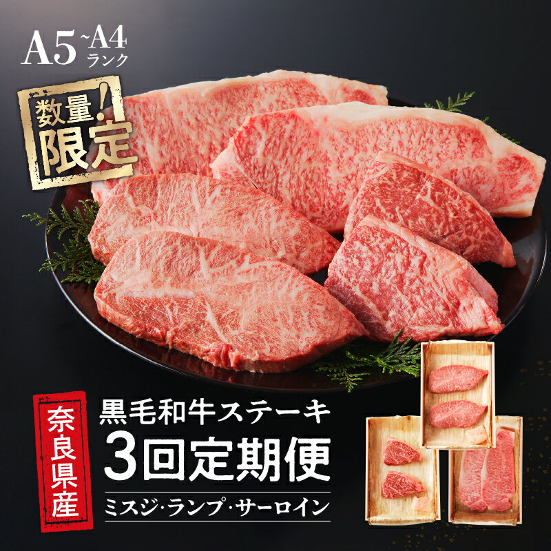 【3回定期便】 国産牛 ステーキ 2人前 セット 和牛 牛肉 冷蔵 肉 みすじ ランプ サーロイン 国産 おすすめ お取り寄せ ギフト プレゼント