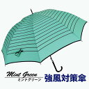 【ふるさと納税】強風対策 耐風傘 雨傘 レディース 長傘 ボーダー ワンタッチジャンプ 162003 ミントグリーン / まちづくり観光振興機構 折りたたみ カ...