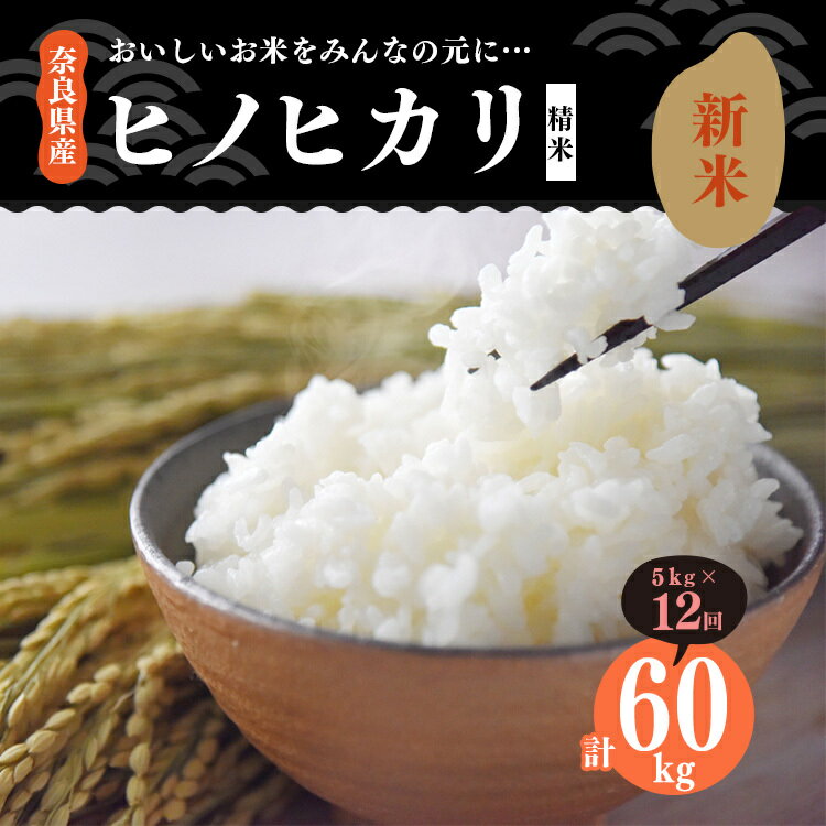 【ふるさと納税】【定期便】新米 奈良県産 ひのひかり 精米 5kg x12回 合計 60kg 【12回お届け】もっちり もちもち 米 白米 こしひかり 60キロ ※2023年11月発送開始