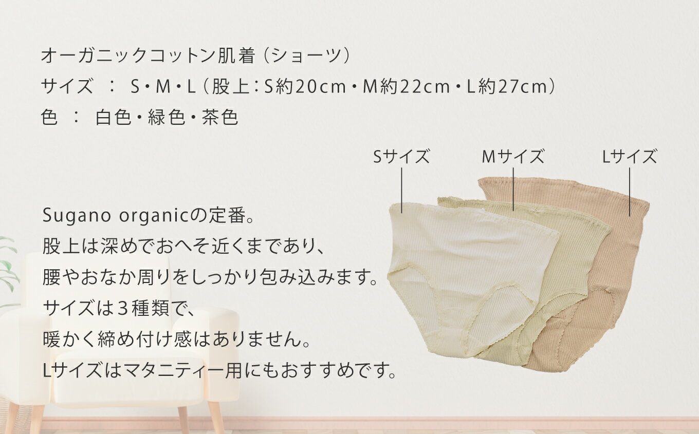 【ふるさと納税】SuganoORGANIC ショーツ1枚 綿 USAオーガニックコットン 100% 白 茶 緑 S M L オーガニック コットン 下着 ショーツ スガノ工房