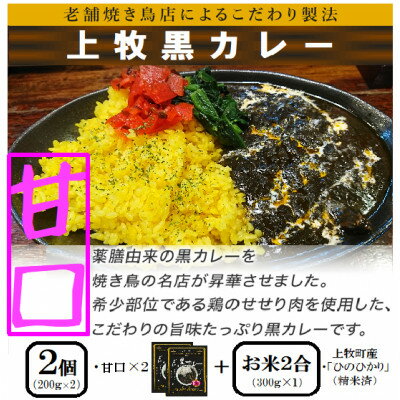 15位! 口コミ数「0件」評価「0」【ご当地カレー】上牧黒カレー(甘口)2個+地元米(ひのひかり)2合をセット【1446983】