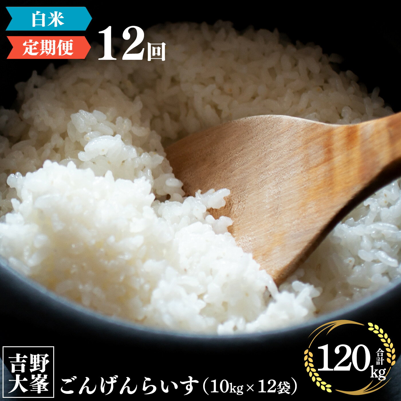 24位! 口コミ数「0件」評価「0」奈良のお米のお届け便　10kg×1年分 （計12回） 白米 精米 米 ライス 計 120kg 大容量 奈良 吉野町 ごんげんらいす お米 1･･･ 