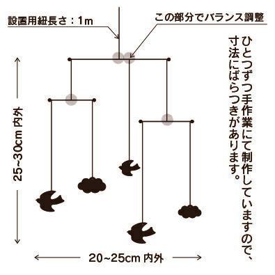 【ふるさと納税】鳥と雲のウッドモビール（ひのき、ゴールド色) 装飾 木彫り 天然木 ナチュラル 自然塗料 木製 国産 雑貨 シンプル