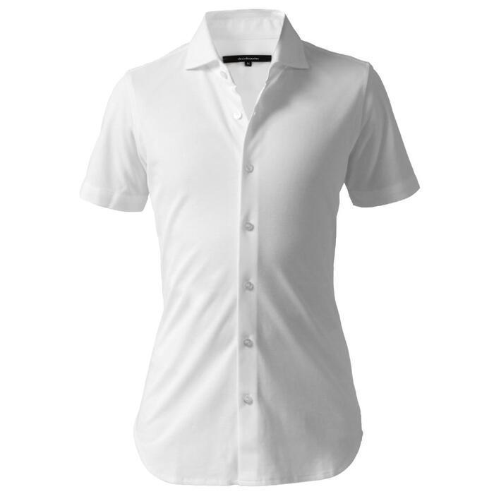 decollouomo メンズドレスシャツ半袖(生地/コンコルド)ピュアホワイト/XLサイズ