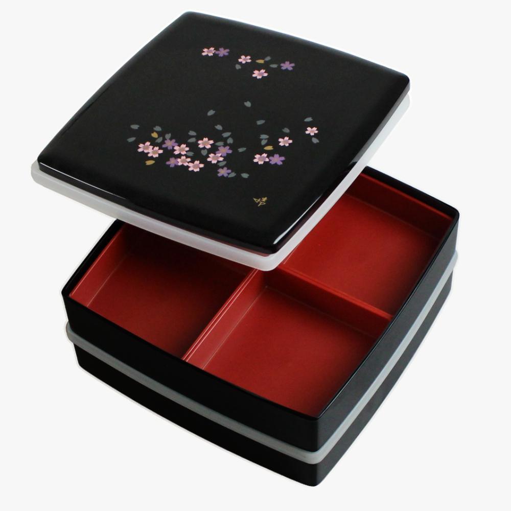 重箱 仕切り付き 重箱 オシャレ 重箱 おしゃれ 正月[24cm]二段 四角 黒 桜 シール中蓋付き | 弁当箱ランチボックス キッチン用品 日用品 人気 おすすめ 送料無料