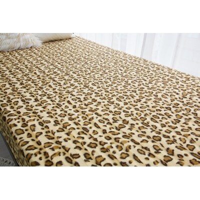 【ふるさと納税】ワンタッチシーツ 敷毛布 シングル ヒョウ柄 アクリル 布団用 洗える ゴールド【1122448】 [3]