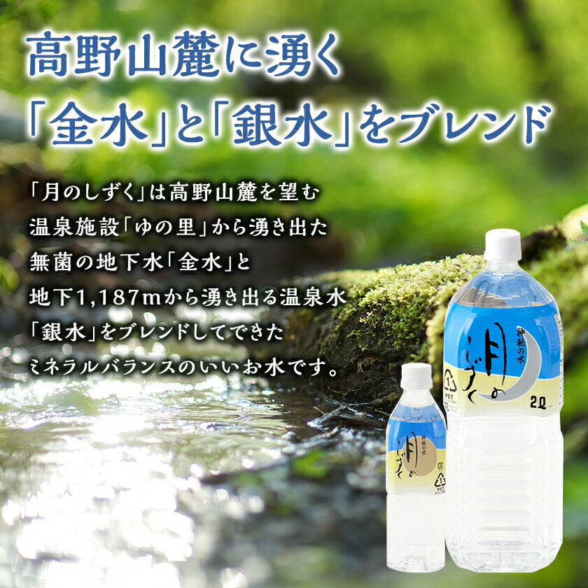 【ふるさと納税】ミネラルウォーター　月のしずく(500ml×24本入、2L×6本入)_ ミネラルウォーター 水 天然水 ペットボトル 飲料水 鉱水 鉱泉水 飲料 ドリンク 保存 ストック 備蓄 日用品 防災 キャンプ アウトドア 国産 常温 送料無料【G1223874】