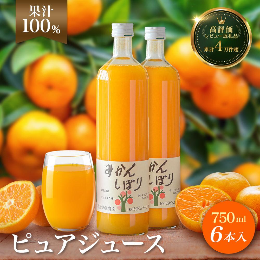 【ふるさと納税】 100％ピュア みかんジュース 750ml×6本 みかんしぼり 伊藤農園 無添加 ストレート 果汁100％ 送料無料 有田産 温州み..