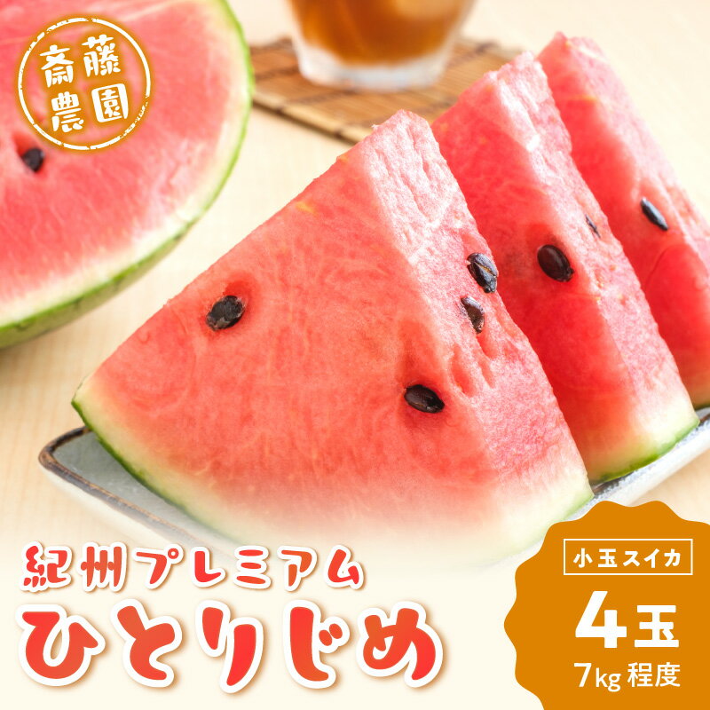 【ふるさと納税】紀州プレミアムひとりじめ(小玉スイカ) 4玉7kg程度≪先行予約2025年6月初旬以降発送分≫【配送不可地域：北海道・青森・秋田・岩手・沖縄・離島】 その1