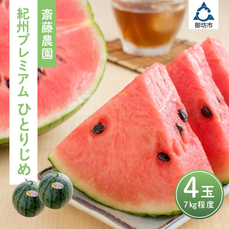 【ふるさと納税】紀州プレミアムひとりじめ(小玉スイカ) 4玉7kg程度≪先行予約2023年6月上旬以降発送分≫のサムネイル