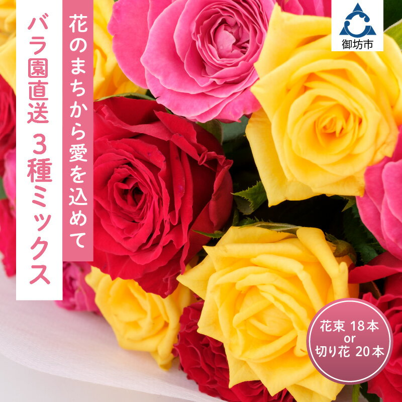 【ふるさと納税】花のまちから愛を込めて バラ園直送3種ミックス バラの花(花束か切り花お選びいただけます)