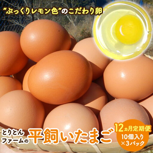 【ふるさと納税】【12カ月定期便】とりとんファームの平飼いたまご10個入り×3パック / たまご 卵 定期便 卵焼き 卵がけご飯 料理 まとめ買い ご飯のお供 田辺市 鶏卵 平飼い 和歌山県 【ふるさと納税】【12カ月定期便】とりとんファームの平飼いたまご10個入り×3パック / たまご 卵 定期便 卵焼き 卵がけご飯 料理 まとめ買い ご飯のお供 田辺市 鶏卵 平飼い 和歌山県