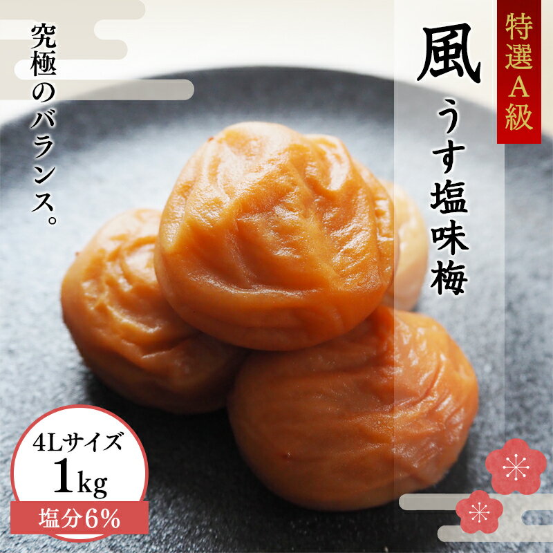 【ふるさと納税】一梅千日うす塩味梅 塩分6％ 風 A級品4Lサイズ 1kg / 和歌山 和歌山県産 田辺市 紀州南高梅 南高梅 梅干し 梅干 梅 うめ 肉厚 お米 おにぎり 焼酎 梅酒 健康 うす塩味 塩分6％…