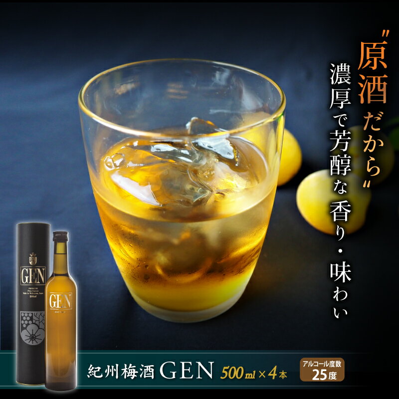 【ふるさと納税】紀州梅酒原酒GEN　500ml×4本入 / 田辺市 紀州南高梅 南高梅 梅酒 原酒 梅 ロック 水...