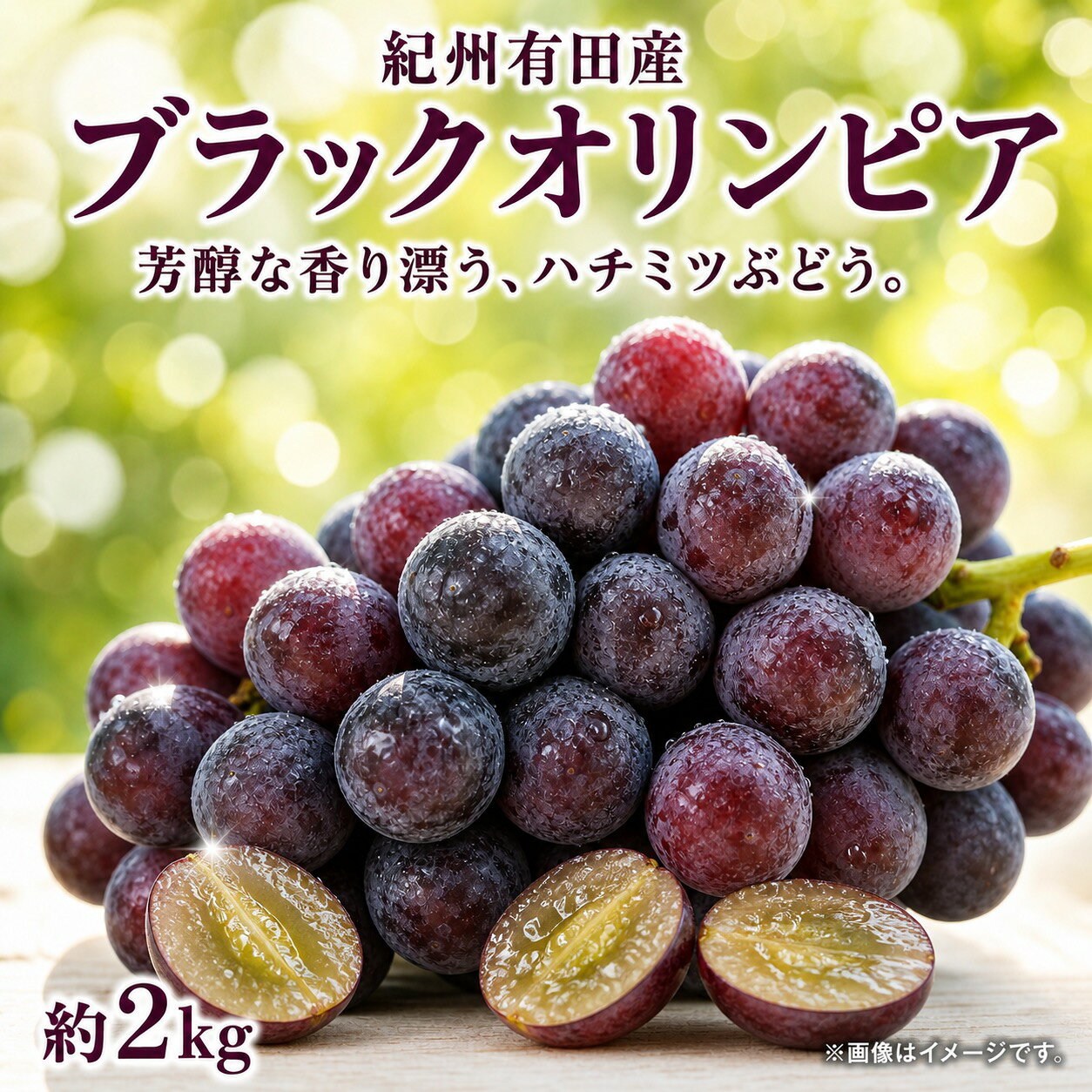紀州有田産 ブラックオリンピア(ハチミツぶどう) 約2kg ※2026年8月中旬頃〜2026年9月上旬頃に順次発送予定 / ぶどう ブドウ 葡萄 フルーツ 果物 くだもの