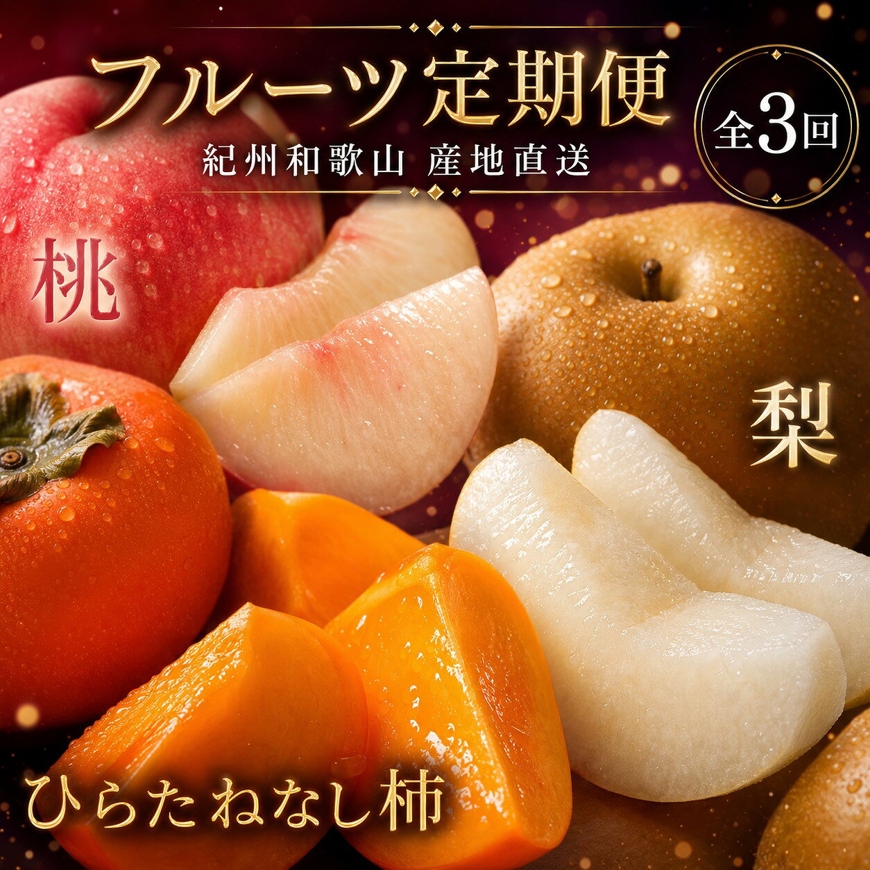【ふるさと納税】 【全3回】夏と秋のフルーツ定期便 (桃・梨・ひらたねなし柿) / フルーツ 果物 もも 桃 梨 柿 旬 定期便