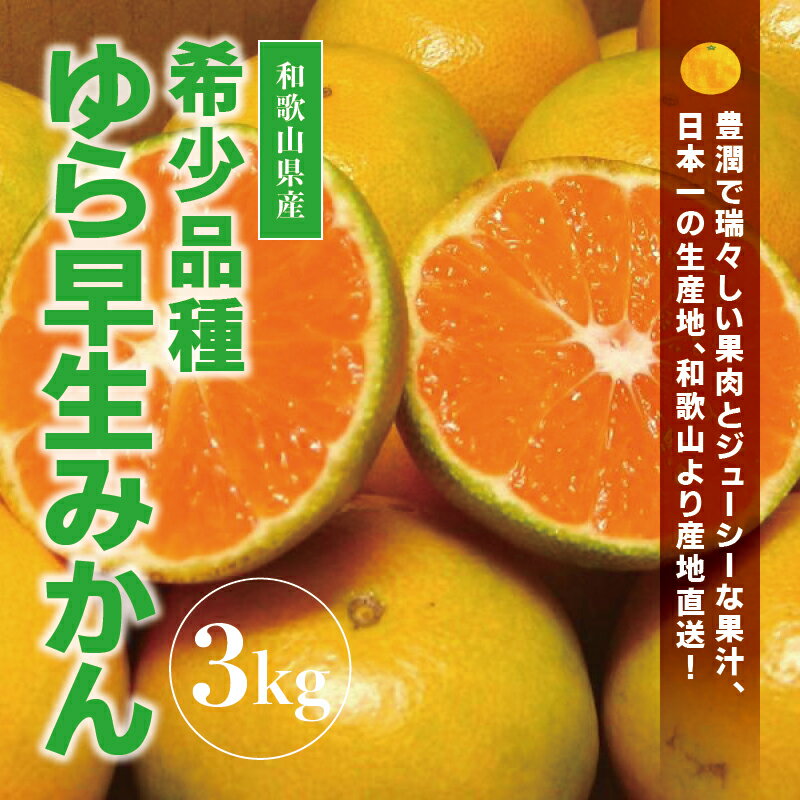 商品詳細 名称： ゆら早生みかん 内容量： 3kg 賞味期限： 出荷日より7日 保存方法： 直射日光の当たらない、風通しの良い冷暗所で保存。 配送温度帯： 常温 製造者もしくは販売者 やましんオレンジ農園 提供 やましんオレンジ農園 返礼品発送元 やましんオレンジ農園 注意事項： ・到着後すぐ箱から全部取り出し、傷んでいるものやカビが生えているものがないか確認してください。 ・返礼品の内容に問題がある場合はお届けから3日以内にご連絡ください。 ・保管はフタを開けて、できるだけ風通しのよい冷暗所で保存してください。 【2024年秋頃発送予約分】 極早生品種の最高峰甘くて濃厚なミカンそれが「ゆら早生」です。 みかん好きの方ならご存じかも知れませんが、この品種はこの時期に出荷されるみかんの中で群を抜いて甘さやコクがあります。 また、栽培の難しさから全体的な生産量の少ない貴重なみかんです。 当園が自信を持っておすすめします。少数生産の為【数量限定】お見逃しなく、この機会にぜひご賞味ください。 天然の有機質肥料100%のみを使用！ 魚粉・カニ柄・油粕・骨紛といった有機肥料を主に使用し、甘みとコクのある柑橘を追求しております。 化学肥料は一切使用していません。 水分量を調整しギュっと甘みを引き出します。 生産者直送だから出来るもぎたて鮮度！ ノーワックス・防腐剤不使用。 安心して召し上がっていただけるようワックス処理や防腐剤の使用は致しません。 家庭用にもピッタリのたっぷり満足サイズとなります。 ※誠に申し訳ございませんが、北海道・沖縄・離島へのお礼品の配送はお受けできません。 こちらは和歌山県広川町と新宮市の共通返礼品です。 ・ふるさと納税よくある質問は こちら ・寄附申込みのキャンセル、返礼品の変更・返品はできません。あらかじめご了承ください。【注文内容確認画面の「注文者情報」を寄附者の住民票情報とみなします】 ・必ず氏名・住所が住民票情報と一致するかご確認ください。 ・受領書は住民票の住所に送られます。 ・返礼品を住民票と異なる住所に送付したい場合、注文内容確認画面の「送付先」に返礼品の送付先をご入力ください。 ※「注文者情報」は楽天会員登録情報が表示されますが、正確に反映されているかご自身でご確認ください。