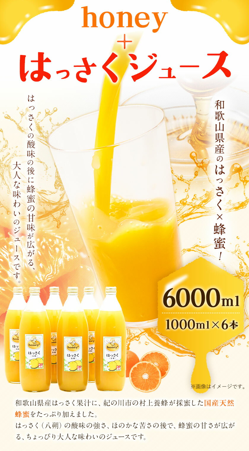 【ふるさと納税】honey＋はっさくジュース 1000ml×6本 村上養蜂《30日以内に出荷予定(土日祝除く)》和歌山県 紀の川市