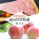 【ふるさと納税】【定期便全2回】紀の川市特選セットあら川の桃 化粧箱入 約2kg(6‐8玉) 秀品・熊野牛紀の川天空和牛《6月‐10月頃発送予定》 和歌山県 紀...