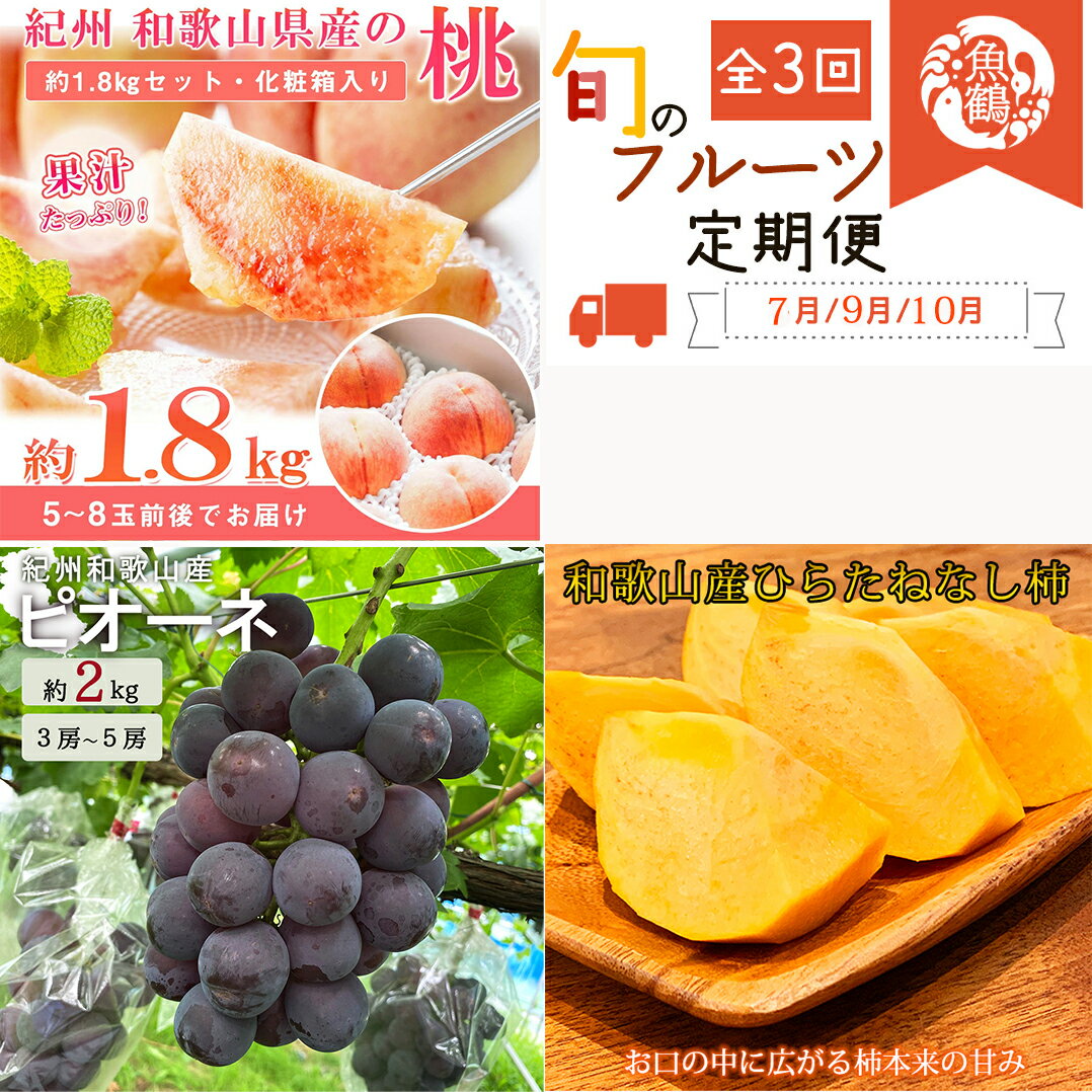[7・8・10月 全3回]紀州和歌山産旬のフルーツセット(桃・ピオーネ・ひらたねなし柿)定期便 [魚鶴][UT67] | フルーツ 果物 くだもの 食品 人気 おすすめ 送料無料