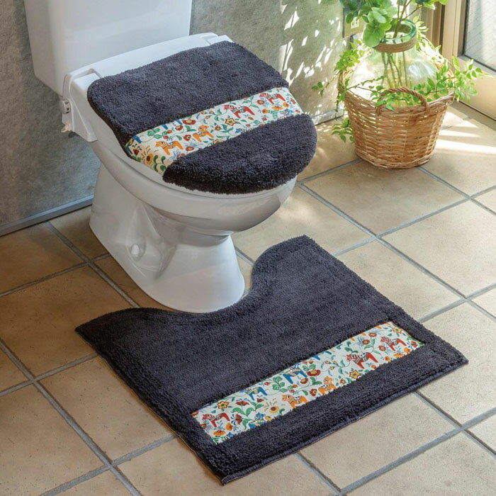 北欧の「幸せを運ぶ馬」ダーラヘスト柄の普通トイレマット2点セット グレー | 和歌山県 九度山町 和歌山 楽天ふるさと 納税 支援品 返礼品 トイレマット マット トイレ トイレタリー セット トイレ用 トイレ用品 おしゃれ トイレセット 雑貨 日用品