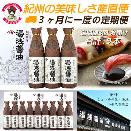 【定期便 3回お届け】湯浅醤油 900ml 3本を3ヶ月に一度の定期便3回合計9本お届け！