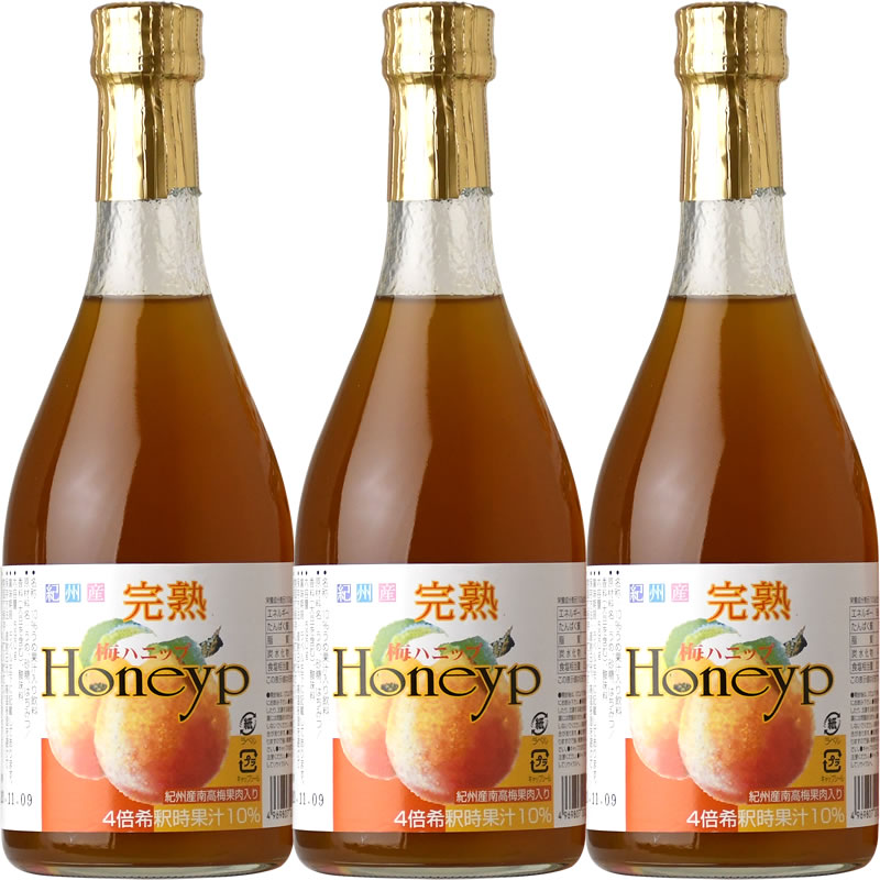【ふるさと納税】完熟 梅ハニップ Honeyp 590g【赤】3本セット 希釈用 梅ドリンク 梅ジュース うめ 紀州産青梅果汁使用 化粧箱入り プラム食品(F007)のサムネイル