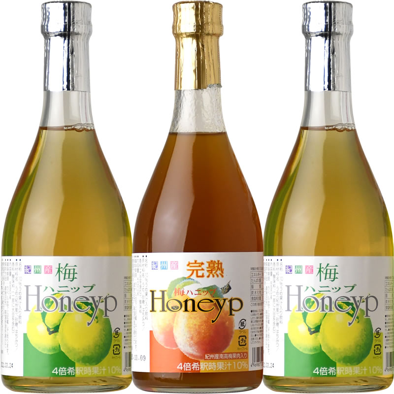 【ふるさと納税】梅ハニップ 完熟梅ハニップ Honeyp 3本セット【緑2本/赤1本】希釈用梅ドリンク梅ジュース 飲み比べ うめ 紀州産青梅果汁使用 化粧箱入り プラム食品 (F009)のサムネイル