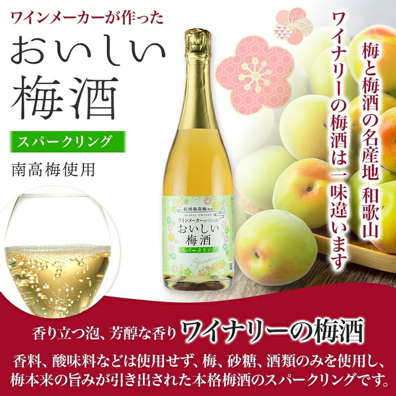 【ふるさと納税】【限定】 おいしい梅酒 スパークリング 750ml × 1本 湯浅ワイナリー 梅酒 肉厚 紀州南高梅 使用 隠し味 白ワイン 冷やして そのまま 氷 お酒 酒 リキュール 果実酒 スパークリング梅酒 お取り寄せ 和歌山県 湯浅町 送料無料